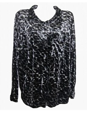 Belle by Kim Gravel Black and Gray Velvet Button-Down Shirt Size Small